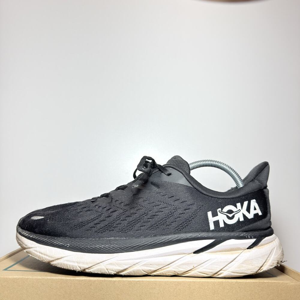 Hoka Clifton 8 Womens Size 10.5 White Black Running Shoes Max Cushion Sneakers